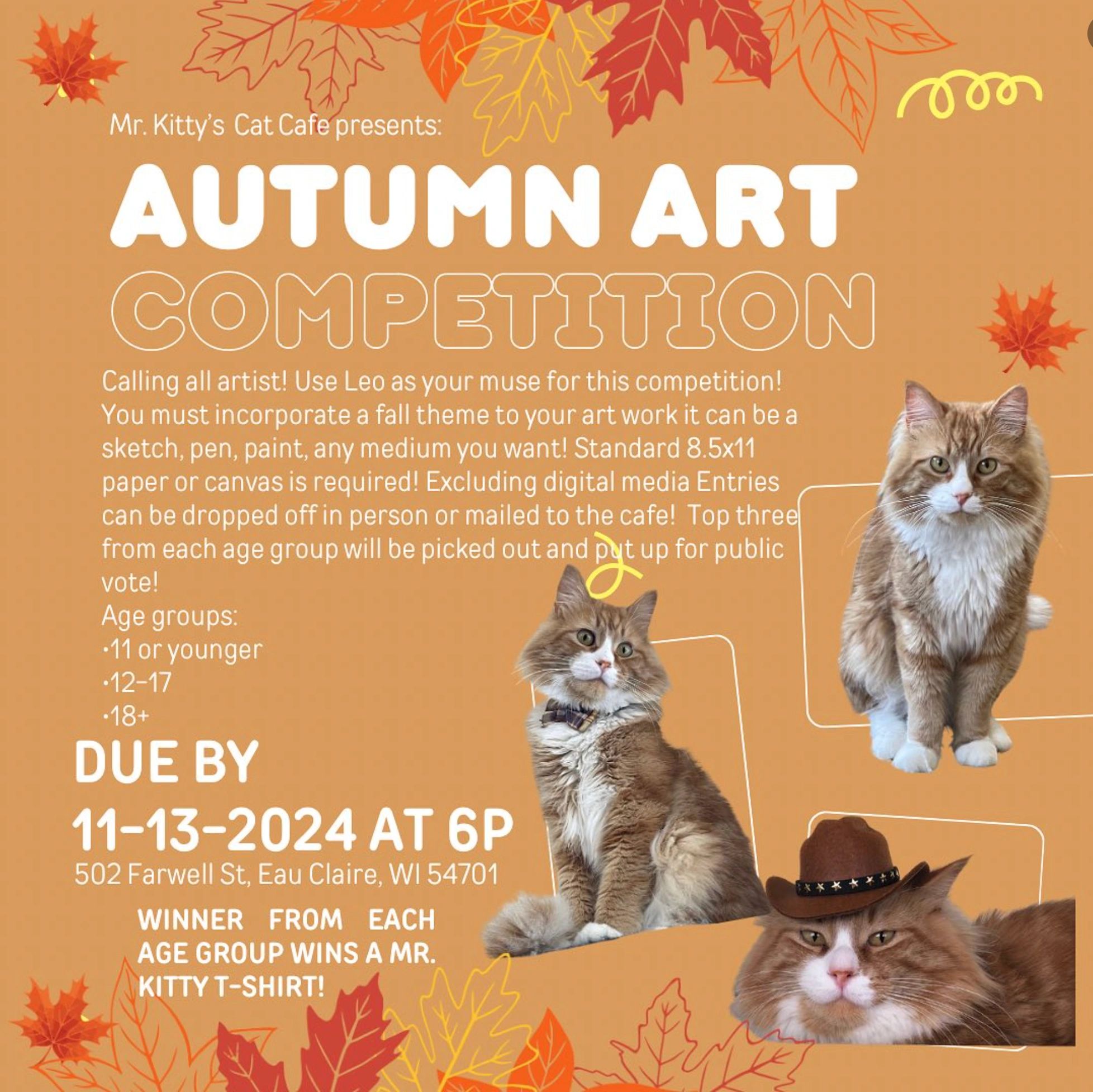 Autumn Art Competition! Draw Leo in a Fall theme! Due 11/13/24